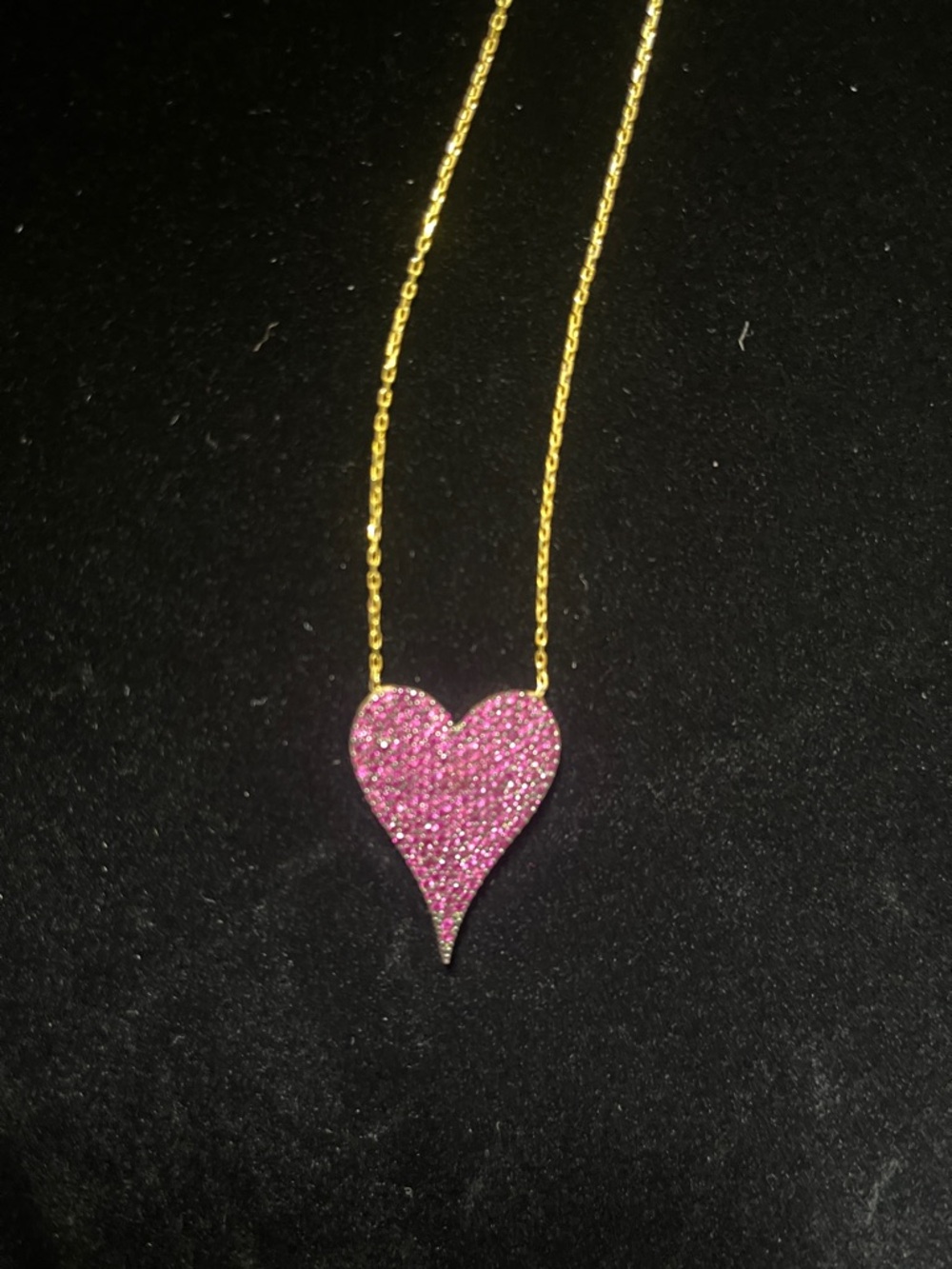 Gold Chain Necklace with Pink Pave Heart Pendant